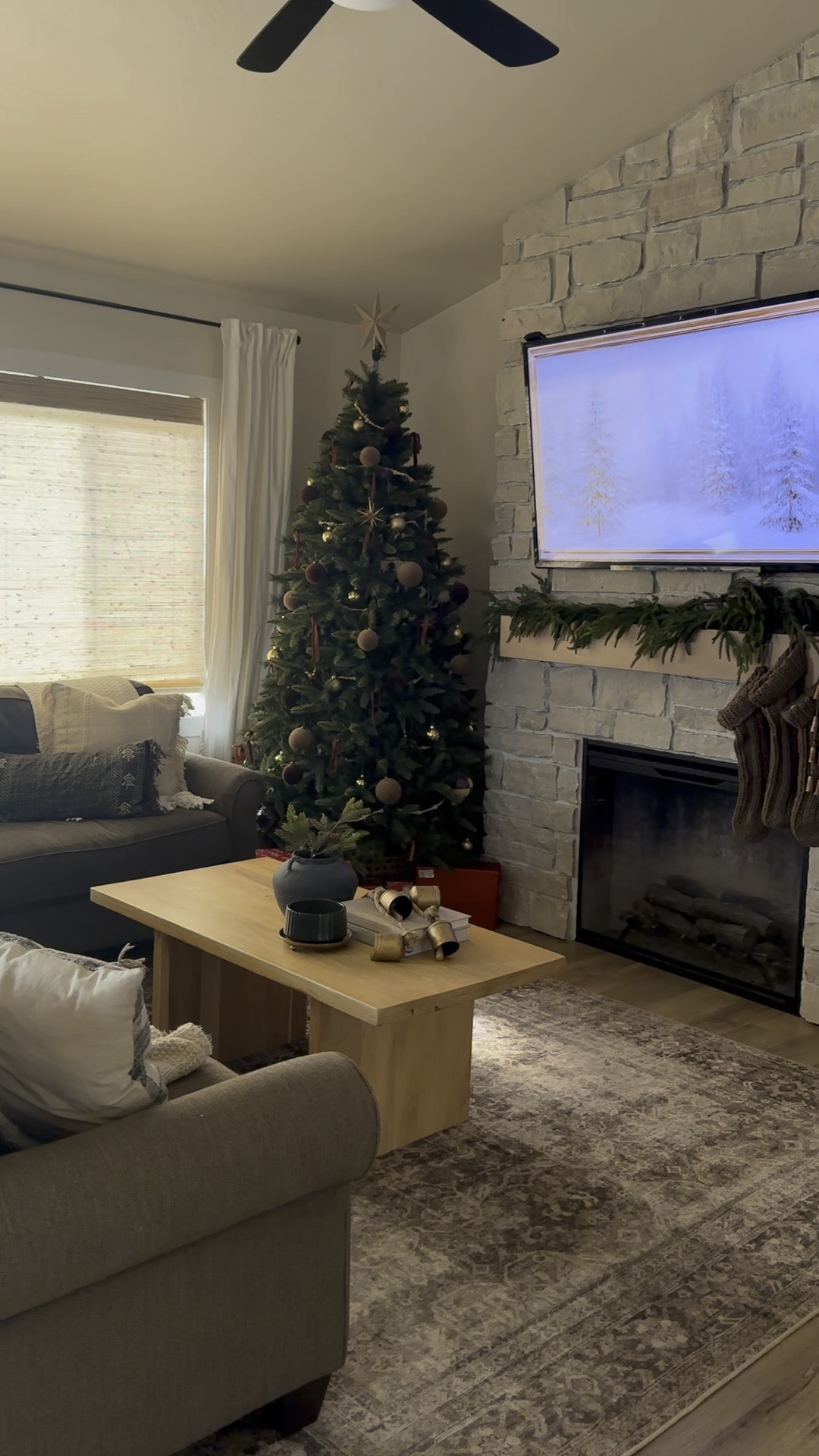 Our christmas living room decor that I love! 

Transitional home, brown rug, fireplace, Norfolk garland, cozy living room, affordable rug



#LTKSeasonal #LTKHoliday #LTKHome