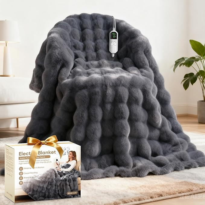 Heated Blanket Throw, Fast Heating Blanket Throw with 1/2/4/6/9/12 Hours Auto-Off 8 Heat Level, 5... | Amazon (US)