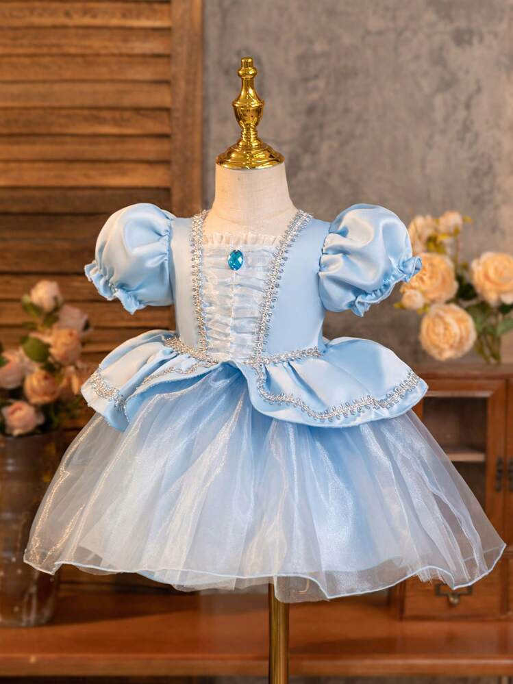SHEIN Glamorique Kids Baby Girl Princess Dress, Birthday/Party/Wedding/Festival Formal Dress, Blu... | SHEIN