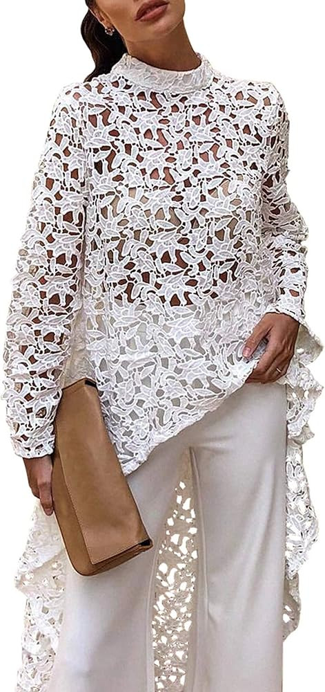 PRETTYGARDEN Women's Long Sleeve Round Neck High Low Asymmetrical Irregular Hem Casual Tops Blous... | Amazon (US)