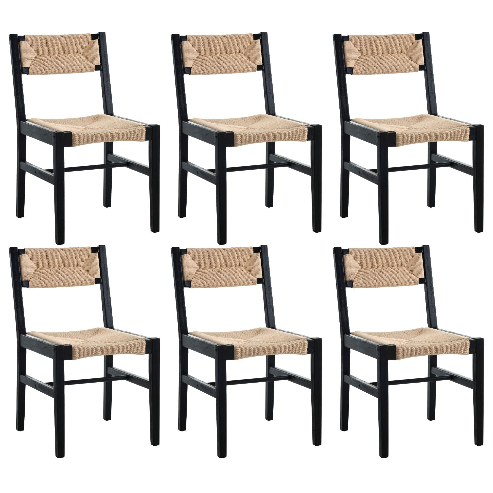 Wahson Coastal Dining Chairs Set of 6, Wood Rattan Dining Room Chairs with Wicker Seagrass Backre... | Amazon (US)