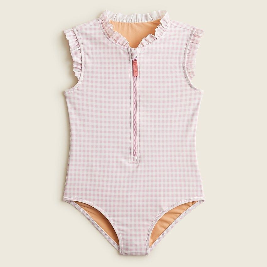 Girls' ruffle zip-neck one-piece with UPF 50+ | J.Crew US