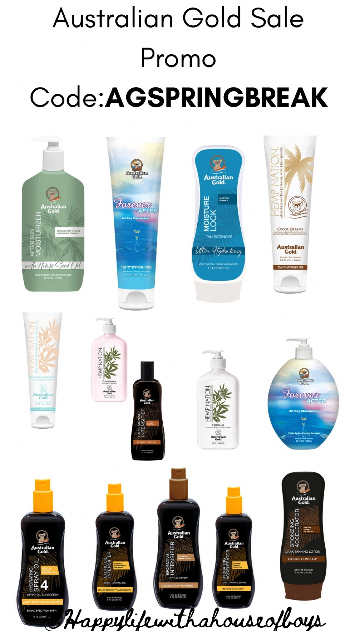 Australian Gold Sale!!

Use promo code: AGSPRINGBREAK

#springbreak #australiangold #sale #tanning #lotion #oil #moisturizer #bronzer #tan #pool #beach #vacation #darktan

#LTKsalealert #LTKtravel #LTKswim