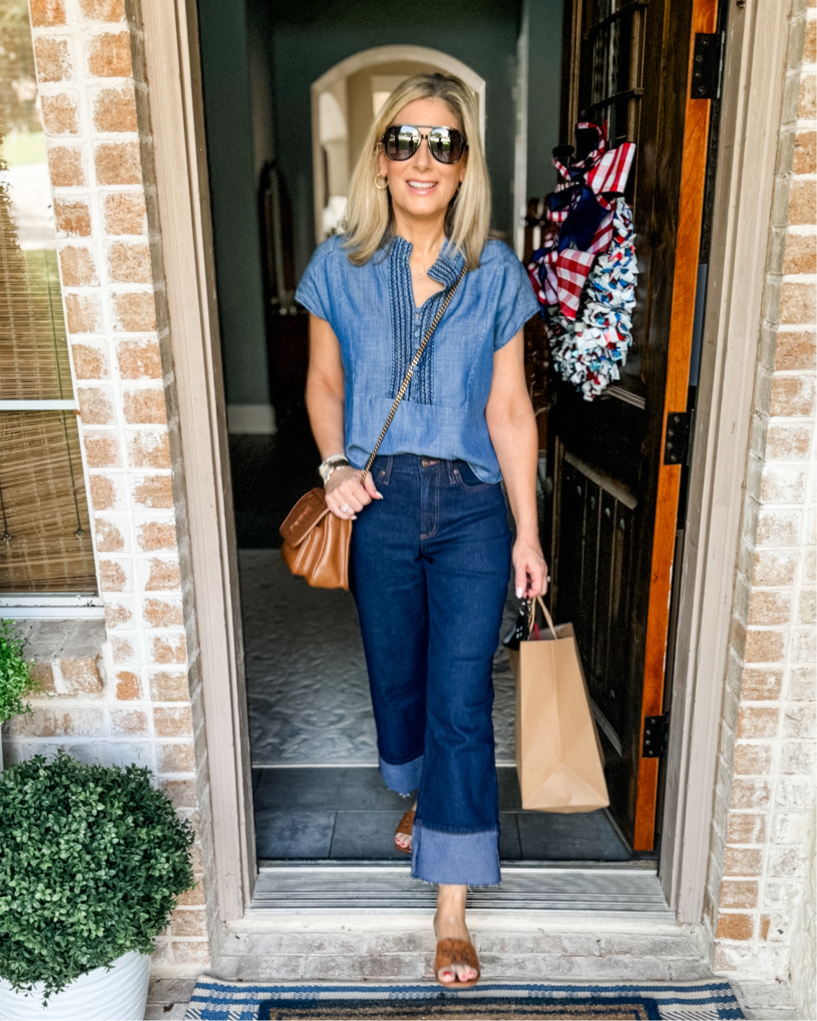 Starting the week off right in this all denim look! I shared the blouse in stories last week and the response was overwhelming! It looks great both tucked and untucked and I’m wearing it in a size XS. Get it for 15% off with code GOLD15. The jeans are part of @walmart’s pre-fall collection and they’ve released them in several washes. I’m wearing the darkest option in size 2. They’re very stretchy and lightweight. I love that the wide cuff isn’t actually extra fabric folded over but just material sewn on the hemline so it doesn’t add bulk to my lower legs. Added a cozier fall vibe by adding accessories in a rich brown. Who else is excited for fall?!

#denim #chambray #widecuff #walmartfashion #summertofall #transitional #whatowearnow #casualstyle #fashionover40 #fashionover50 #avaraista 

#LTKStyleTip #LTKOver40 #LTKFindsUnder50