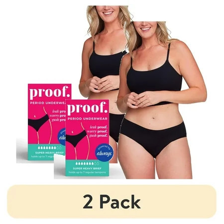 (2 pack) Proof Women's Super Heavy Absorbency, Brief Period Underwear, Black, Choose Your Size | Walmart (US)