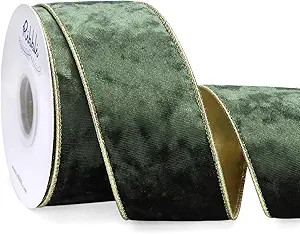 Ribbli Moss Green Velvet Wired Ribbon 2.5 Inch Metallic Moss Gold Crushed Velvet Christmas Ribbon... | Amazon (US)