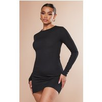 Black Rib Scoop Neck Lettuce Hem Bodycon Dress | PrettyLittleThing CAN