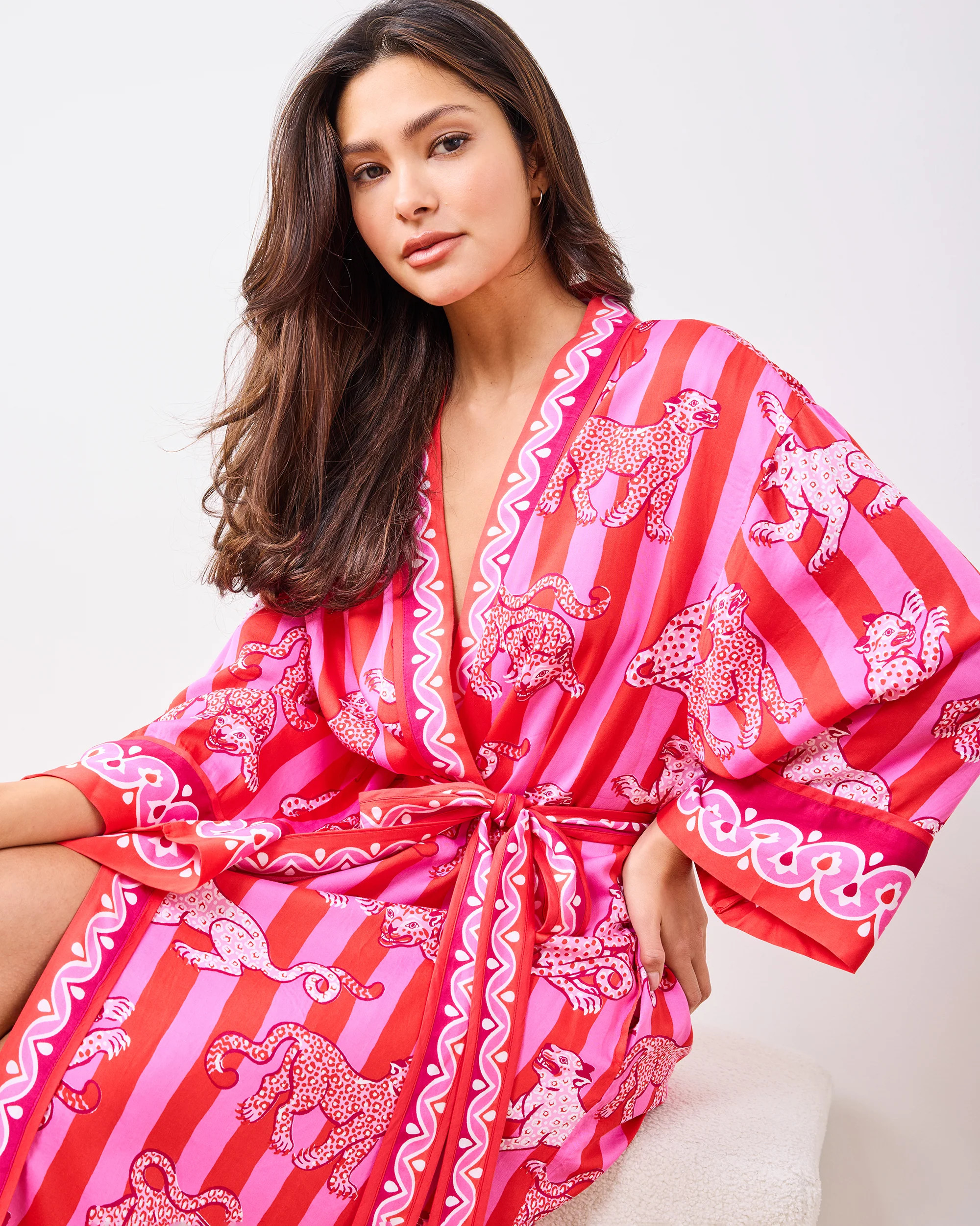 Leopard Stripes - Eco Satin Robe - Pink Cabana | Printfresh