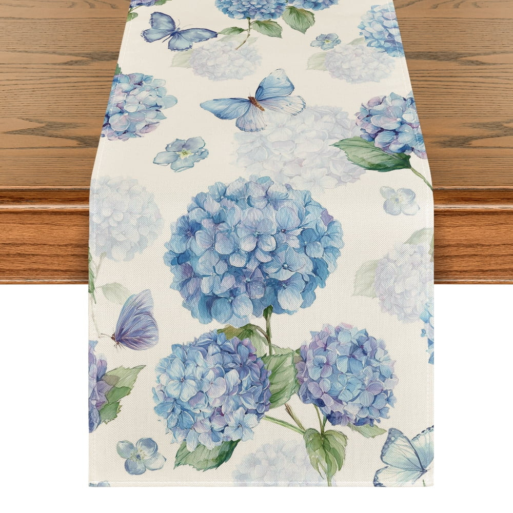 Sm:)e 72" x 13" Butterfly Hydrangea Table Runner for Spring and Summer Home Decor | Walmart (US)
