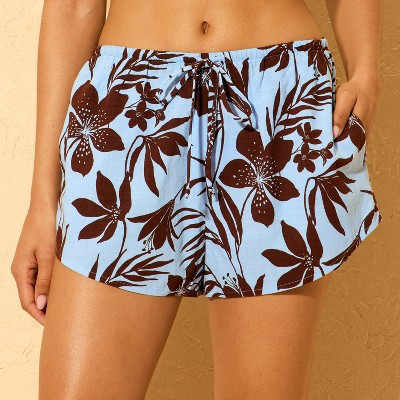 Women's Swim High Waist Floral Print Cover Up Shorts - Shade & Shore™ Blue S | Target