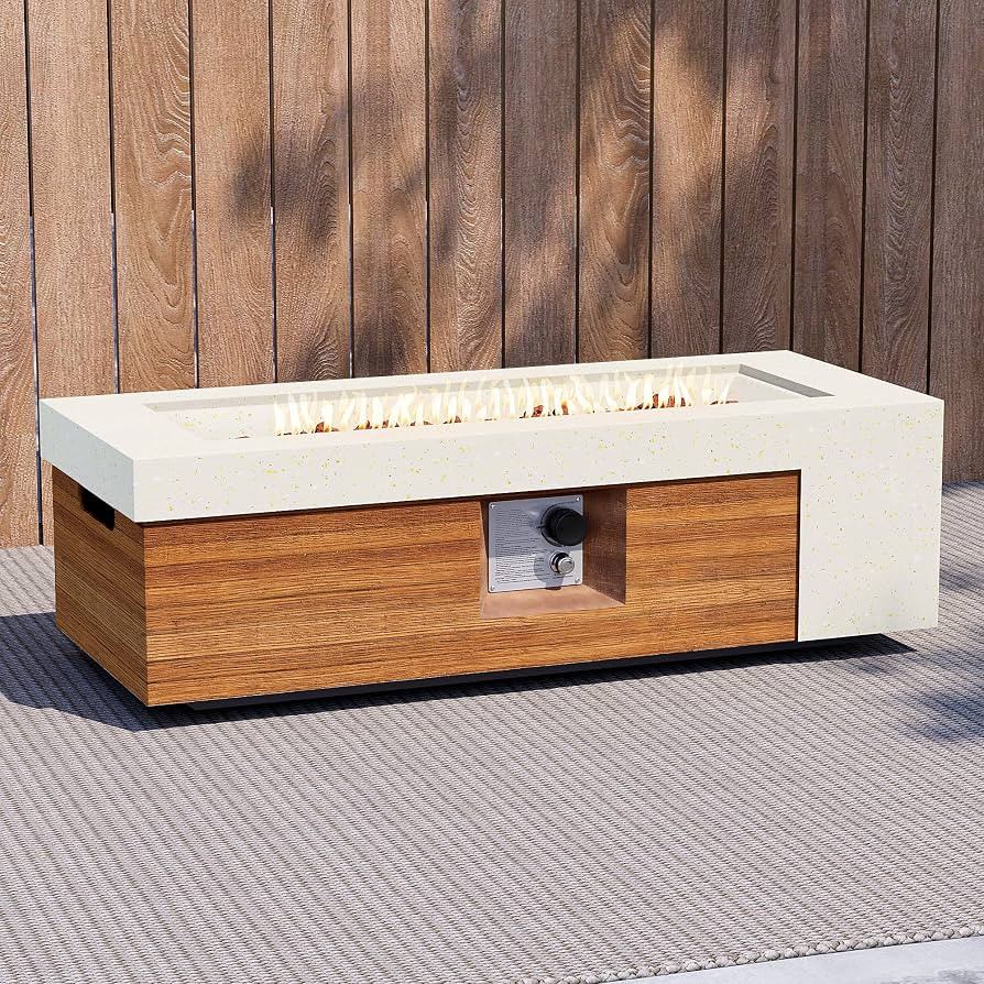 41inch Rectangular Propane Fire Pit Table-Large Capacity Natural Wood Finish,50,000 BTU Auto-Igni... | Amazon (US)