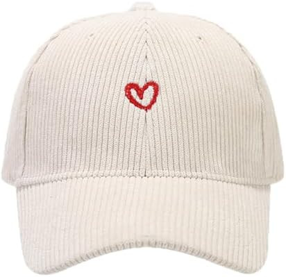 YuMENo Heart Embroidered Corduroy Baseball Cap for Women Adjustable Low Profile Cute Dad Hat | Amazon (US)
