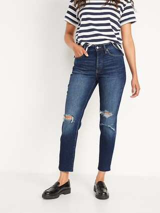 High-Waisted Button-Fly O.G. Straight Ripped Cut-Off Jeans for Women | Old Navy (US)