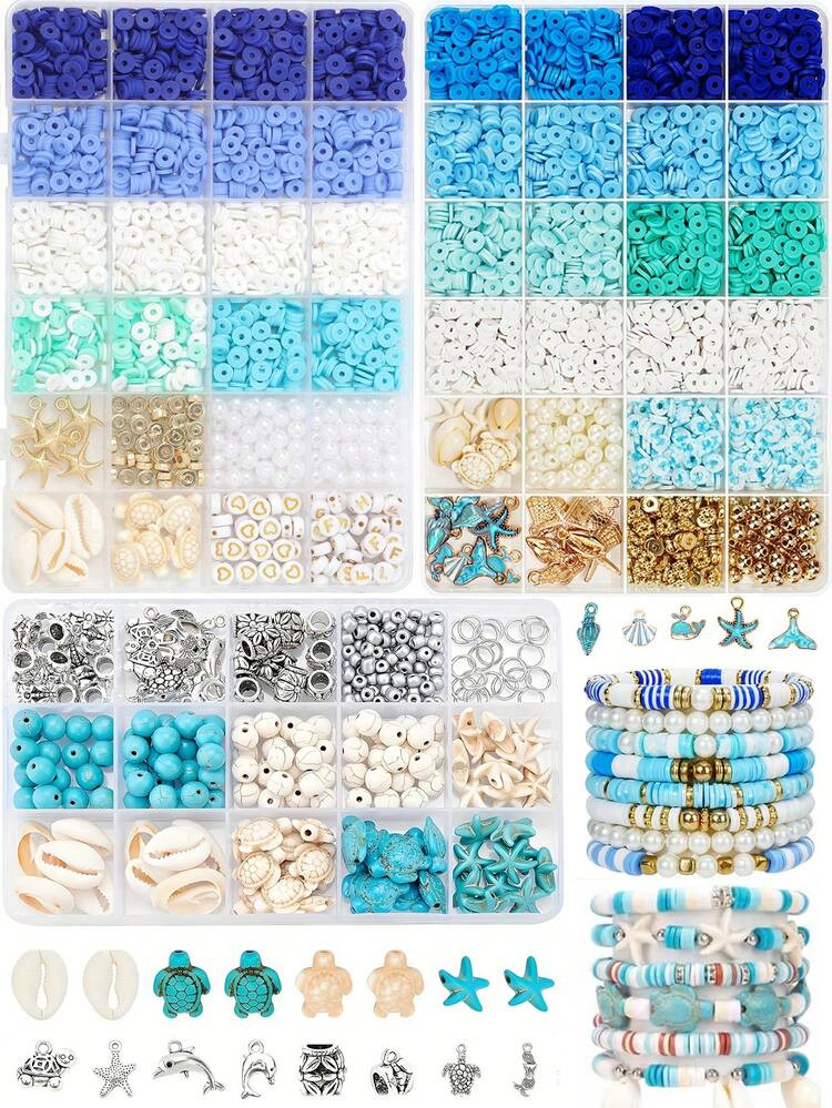 1 Set Ocean Summer Vacation Style Friendship Charm Bracelet Making Kit Clay Beads Set For Jewelry... | SHEIN