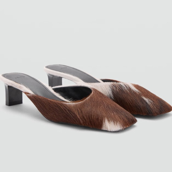 MANGO Leather Cow Print Mules | Poshmark