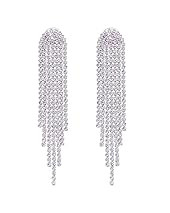 SELOVO Clear Austrian Crystal Chandelier Tassel Long Big Statement Chain Dangle Drop Earrings Silver | Amazon (US)