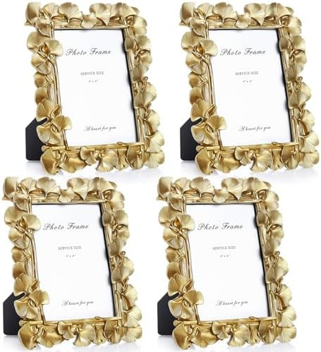 Chunful 4 Pcs Vintage Gold Picture Frames 4x6 Inch Ginkgo Leaf Ornate Photo Frame Antique Resin D... | Amazon (US)
