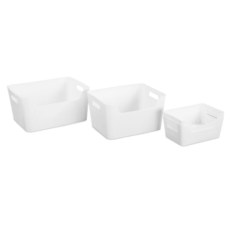 Mainstays Large Easy Access Bin, Versatile Open Plastic Storage Containers, Scoop Front, White | Walmart (US)