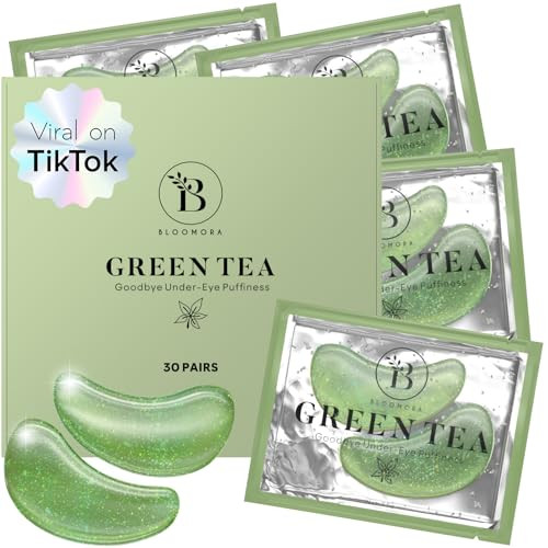 BLOOMORA Green Tea Under Eye Patches (30 Pairs) Under Eye Patches for Dark Circles, Under Eye Patches for Puffy Eyes and Dark Circles, Under Eye Mask, Eye Care, Puffy Eyes Treatment | Amazon (US)