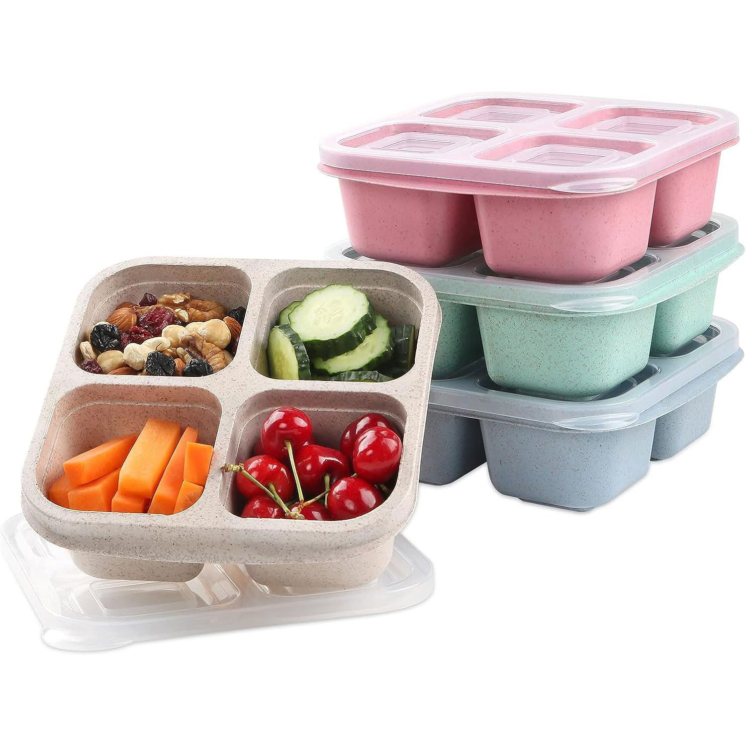 4 Pack Snack Containers, Divided Bento Snack Box, 4 Compartments Reusable Meal Prep Lunch Contain... | Amazon (US)