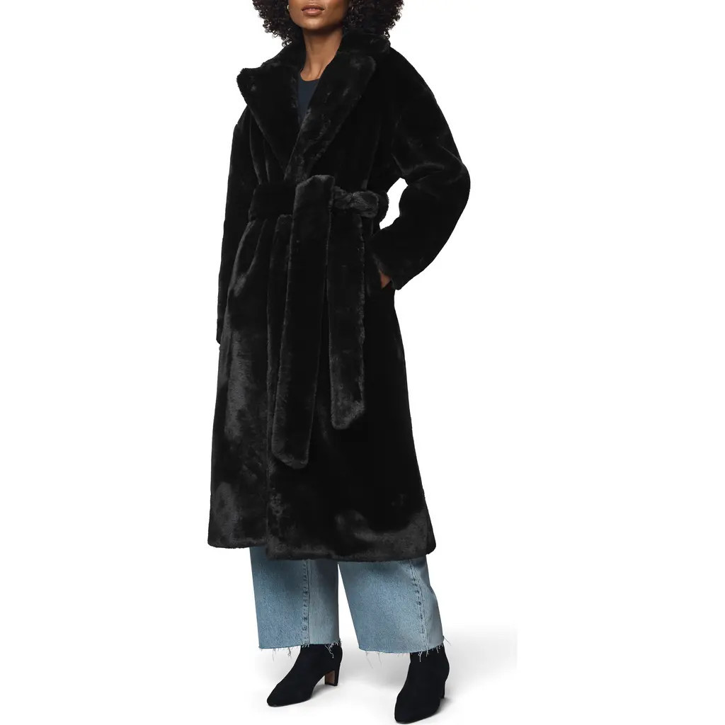 Splendid Lucia Tie Waist Faux Fur Coat in Black at Nordstrom, Size Medium | Nordstrom