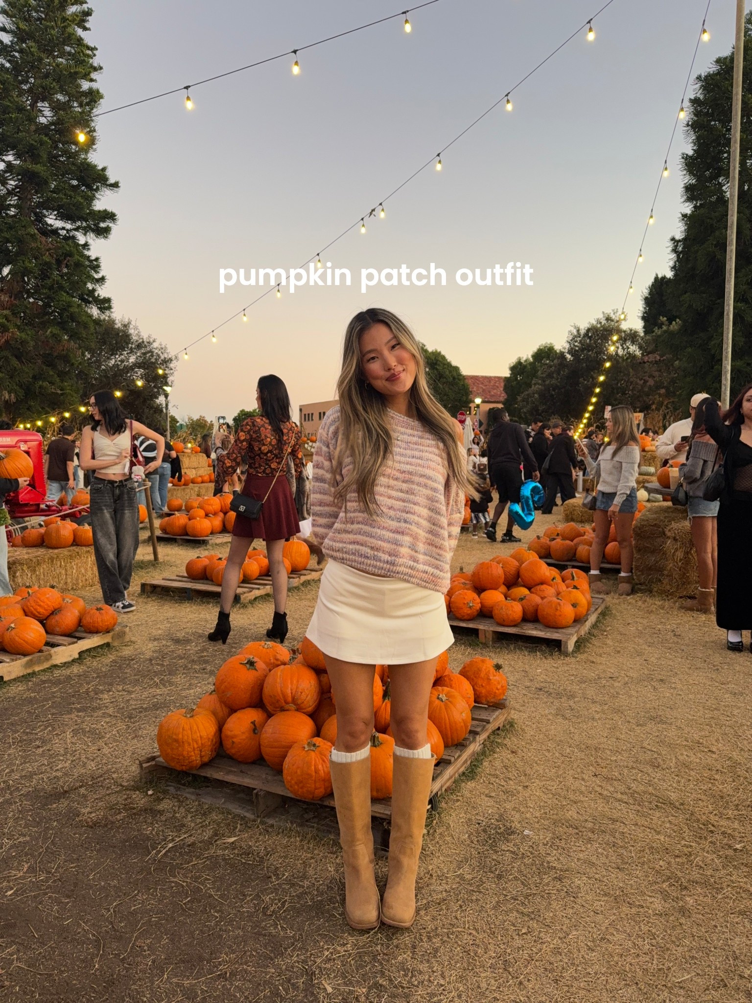 pumpkin patch outfit! 

LOVE this white skirt (there’s shorts and it’s a low rise fit), and the material is so comfy, and buttery! wearing an XS. 

in the sweater i’m wearing a small for an oversized look! 

hollister sweater, multicolored sweater, off the shoulder sweater, slouchy sweater, fall sweater, white mini skirt, white mini skort, fall boots, pinterest outfit, fall outfit 

#LTKPetite #LTKStyleTip #LTKFindsUnder100
