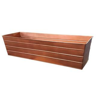 11.5 in. L x 35.5 in. W x 9.3 in. H Rectangular Copper Metal Flower Planter Box with Embossed Lin... | The Home Depot