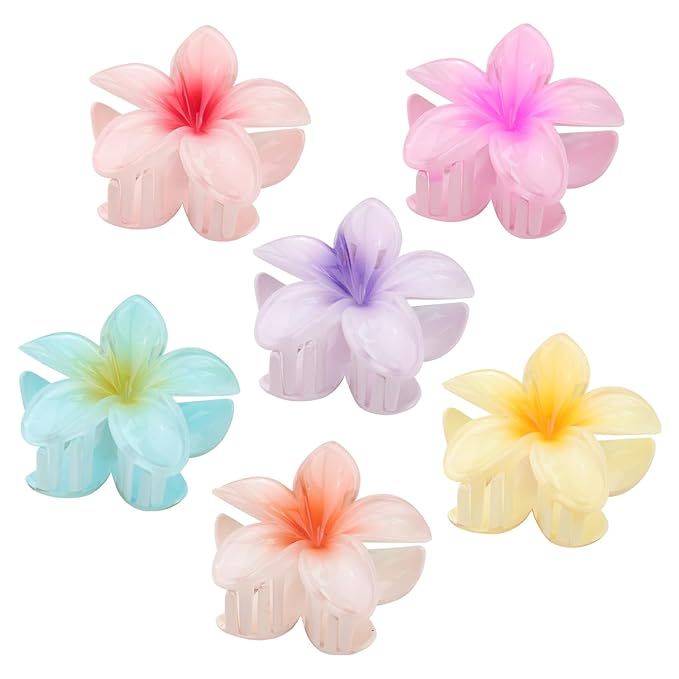 6 Pack Large Flower Hair Claw Clips, Hawaiian Flower Hair Claw Clips for Women Thin Thick Curly H... | Amazon (US)