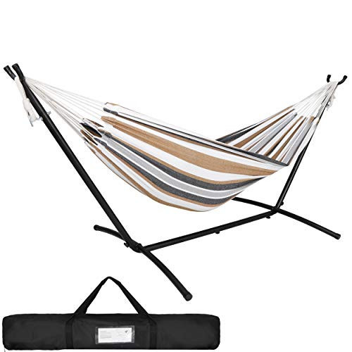 SUPER DEAL Portable 2 Person Hammock with 9FT Hammock Stand, 620 LBS Capacity Adjustable Hammock Bed with Space Saving Carrying Case Included for Camping Garden Backyard Patio Indoor Outdoor | Amazon (US)