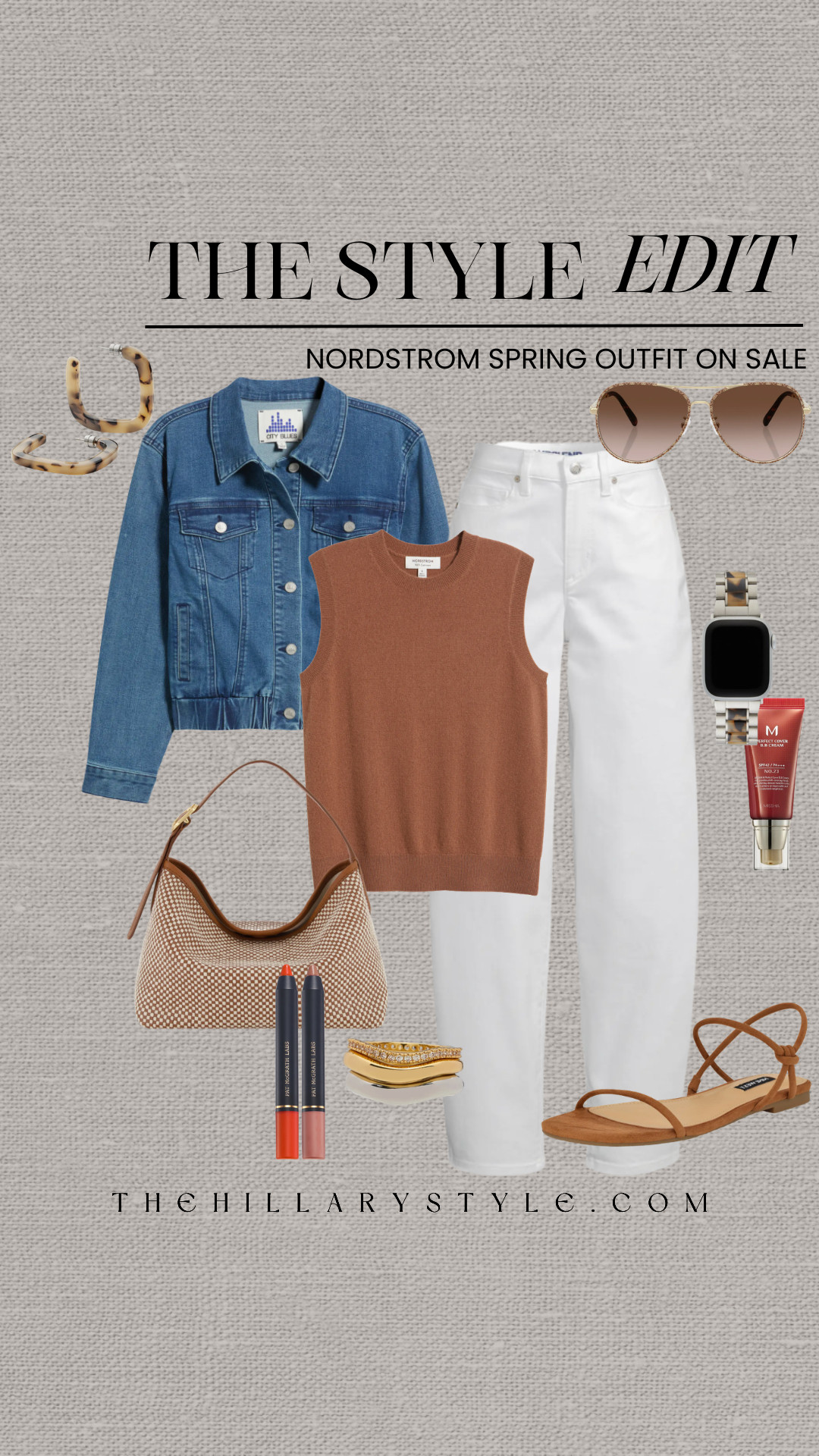 Nordstrom Spring Style Edit: Elevated Basics on Sale

Level up your spring wardrobe with this Nordstrom sale edit! 🌷 Combining elevated basics with a warm, neutral palette is the secret to a chic, effortless look. This outfit features crisp white denim paired with a cozy cashmere vest and a denim bomber jacket—the perfect layering duo for transitional weather. Accessorize with tortoise shell accents, strappy sandals, and gold jewelry to lean into that quiet luxury aesthetic. These timeless pieces are currently on sale, making it the perfect time to refresh your spring capsule. 

 #TheHillaryStyle #NordstromSale #SpringOutfit #SpringStyle #QuietLuxury #ElevatedBasics #WhiteDenim #DenimJacket #CapsuleWardrobe #LTKfashion #LTKstyletip #LTKsalealert #SpringVibes #NeutralAesthetic #EverydayStyle #OutfitInspo #TheHillaryStyle 

#LTKootd #LTKSeasonal #LTKSaleAlert