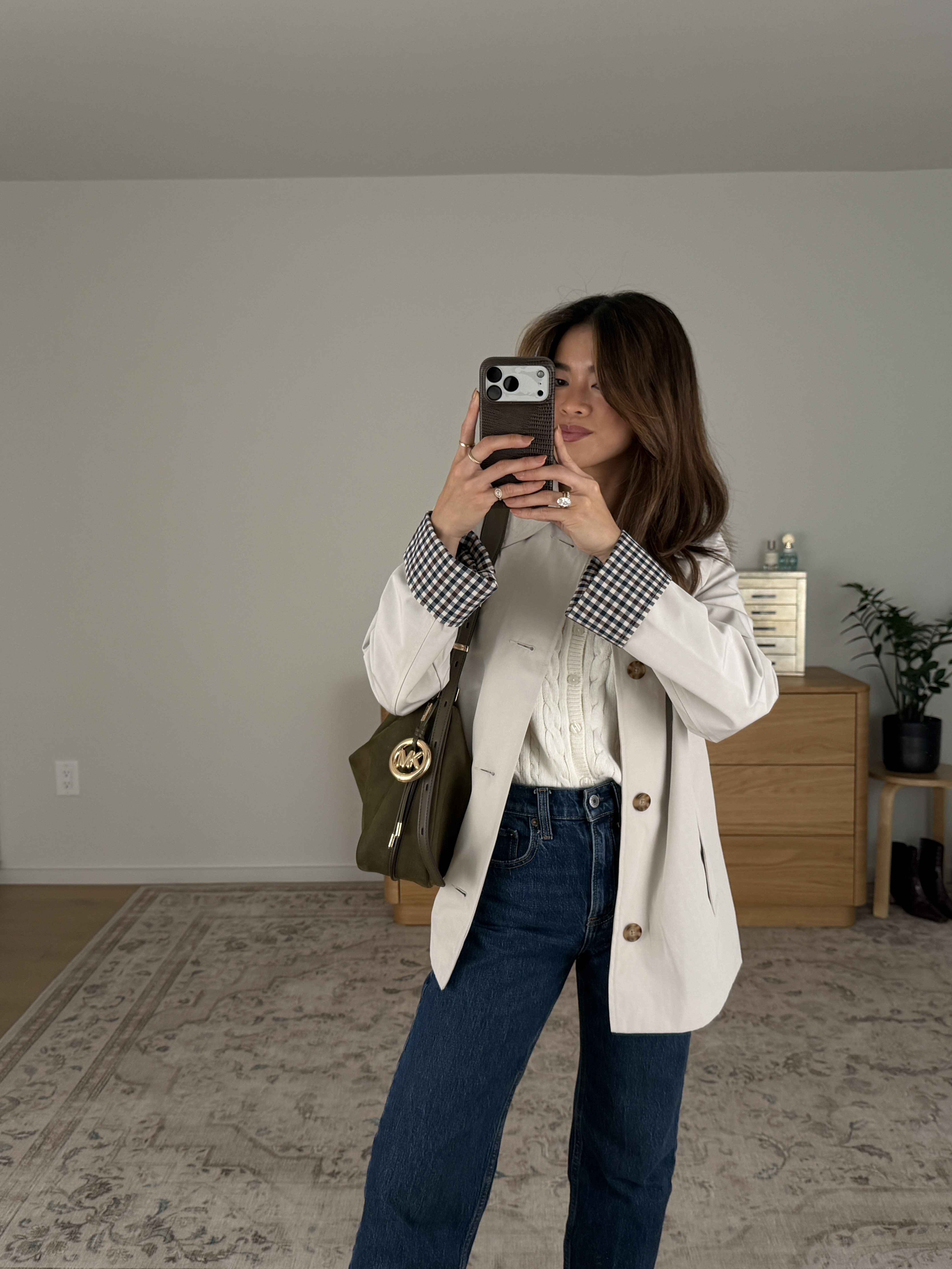 Obsessed with my @michaelkors-us bag! It’s the perfect everyday bag.

Sizing info:
• Abercrombie Removable Scarf Gingham Trench Coat (Size XS in Cream) 
•Z Supply Cera Short Sleeve Cardigan
(Size XS in Cloud)
• Abercrombie High Rise 90s Relaxed Jeans (Size 23 Extra short in Dark Wash) 

Fall Abercrombie new arrivals, Abercrombie sweaters, Abercrombie petite pants, Abercrombie petite denim, Abercrombie fall jackets, Abercrombie petite coats, Petite style, petite fashion, mom outfit, mom style, petite pants, petite outfit ideas, petite outfits, best pants for petite, petite denim, vacation outfits, fall outfits, fall style, fall trends, fall looks fall outfit ideas, fall boots, fall denim, fall lookbook, fall outfits, fall trench coat, Michael Kors bag, fall bag, green suede bag, everyday bag

#LTKootd #LTKSeasonal #LTKPetite
