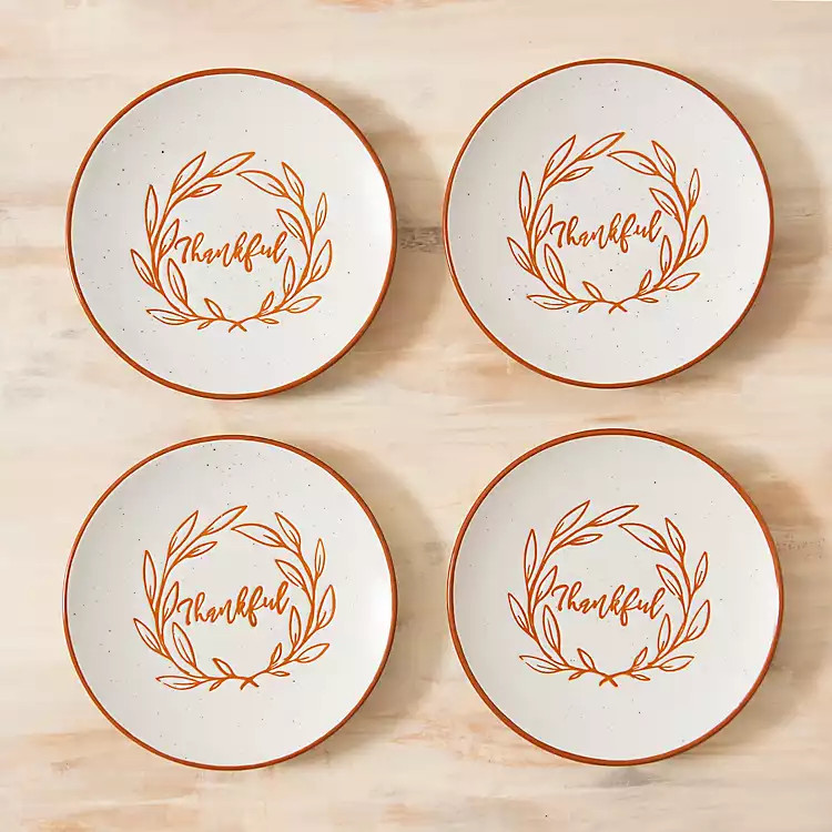 White and Orange Thankful Plates, Set of 4 | Kirkland's Home