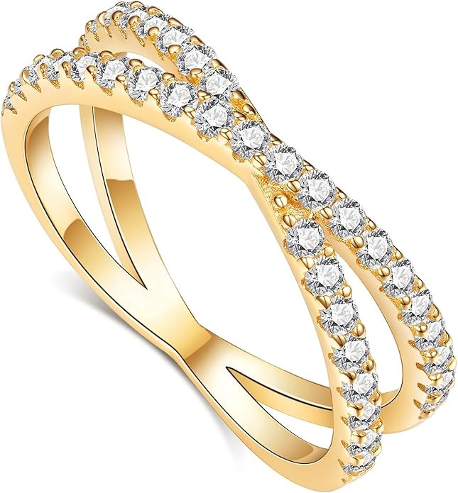 IMOLOVE Moissanite Eternity Ring, Criss Cross Wedding Bands for Women - Sterling Silver Stackable... | Amazon (US)