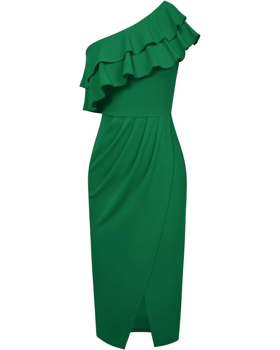 GRACE KARIN Women's One Shoulder Cocktail Dress Sleeveless Sexy Ruched Bodycon Layered Ruffle Sli... | Amazon (US)