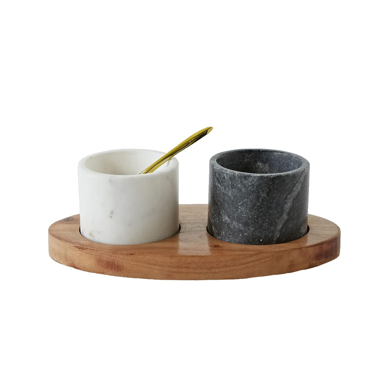 Creative Co-Op 2 Marble Bowls on Mango Wood Base with Salt Spoon | Amazon (US)