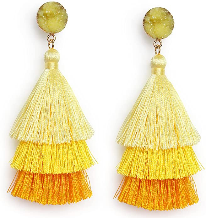 Me&Hz Colorful Layered Tassel Earrings Bohemian Tiered Tassel Druzy Stud Dangle Drop Earrings for... | Amazon (US)