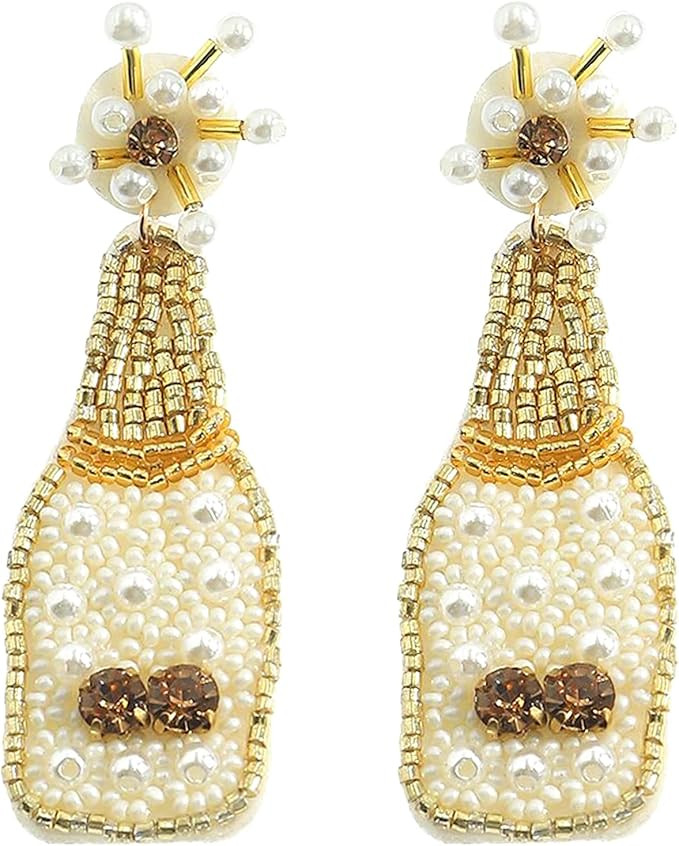 Dvacaman Beaded Fun Champange Bottle Earrings for Women Girls- Handmade Bead Champagne Bottle Spa... | Amazon (US)