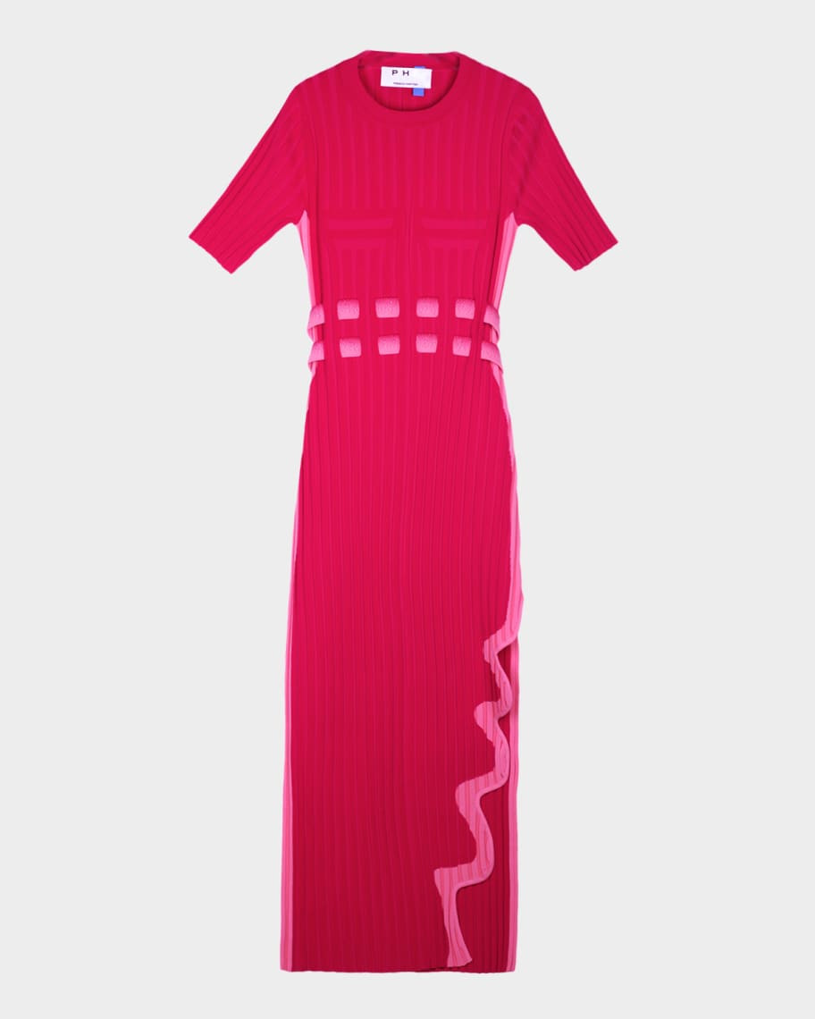PH5 Jodie Pleated Midi Dress with Wavy Slit | Neiman Marcus