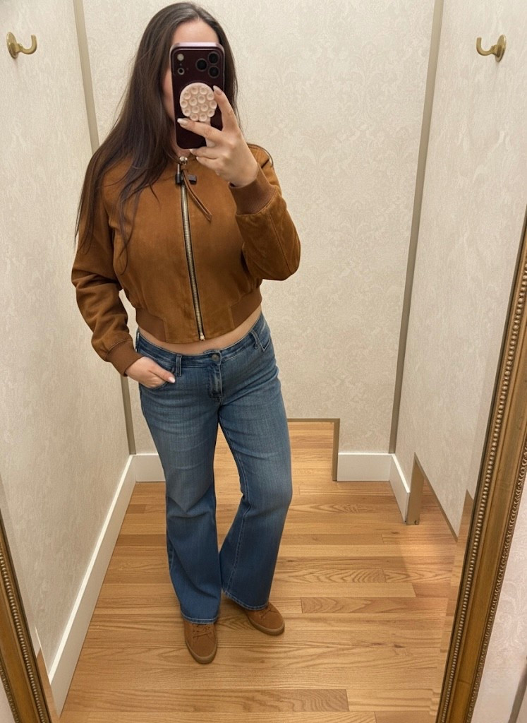 This butter soft AllSaints suede cropped bomber is one piece you should invest in to today! Totally stylish and looks great with wide jeans or a body fitting dress ! Fits true to size I am wearing 8 for reference! 

#LTKootd #LTKStyleTip #LTKSeasonal