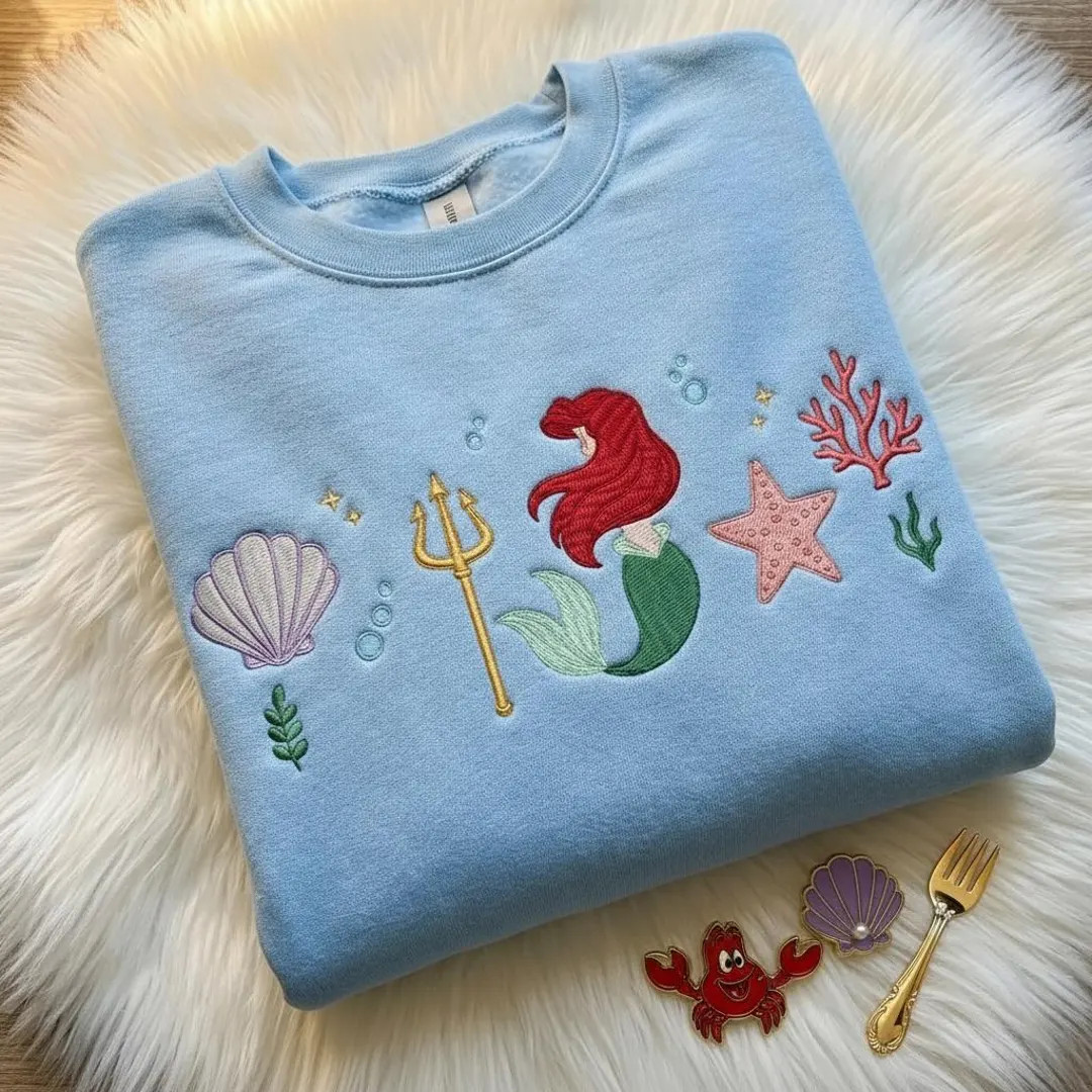 Embroidered Ariel Princess Sweatshirt, Little Mermaid Inspired Crewneck, Under the Sea Embroidery... | Etsy (US)