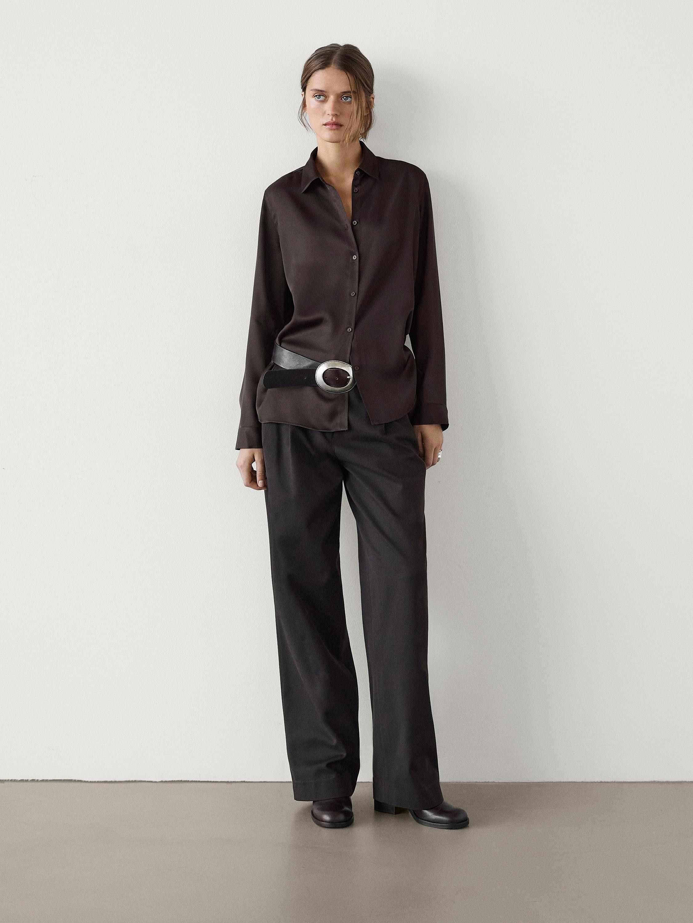 Long sleeve satin shirt with vents | Massimo Dutti UK