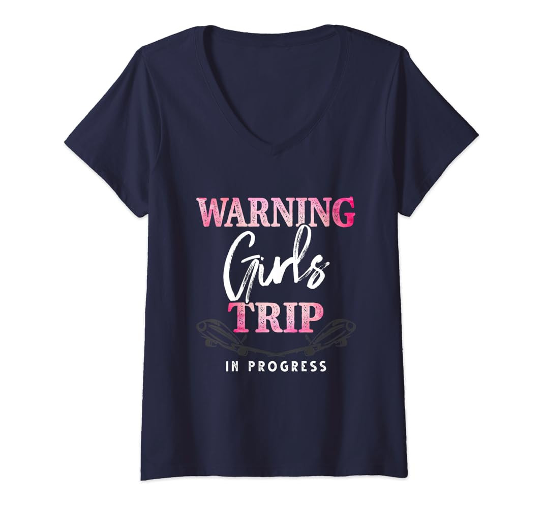 Womens Warning Girls Trip In Progress Vacation Party Lover V-Neck T-Shirt | Amazon (US)
