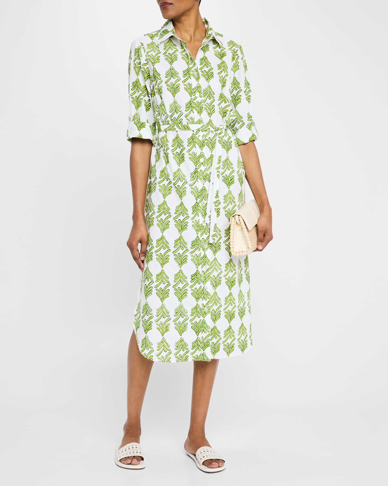 Finley Alex Leaf-Print Cotton Midi Shirtdress | Neiman Marcus