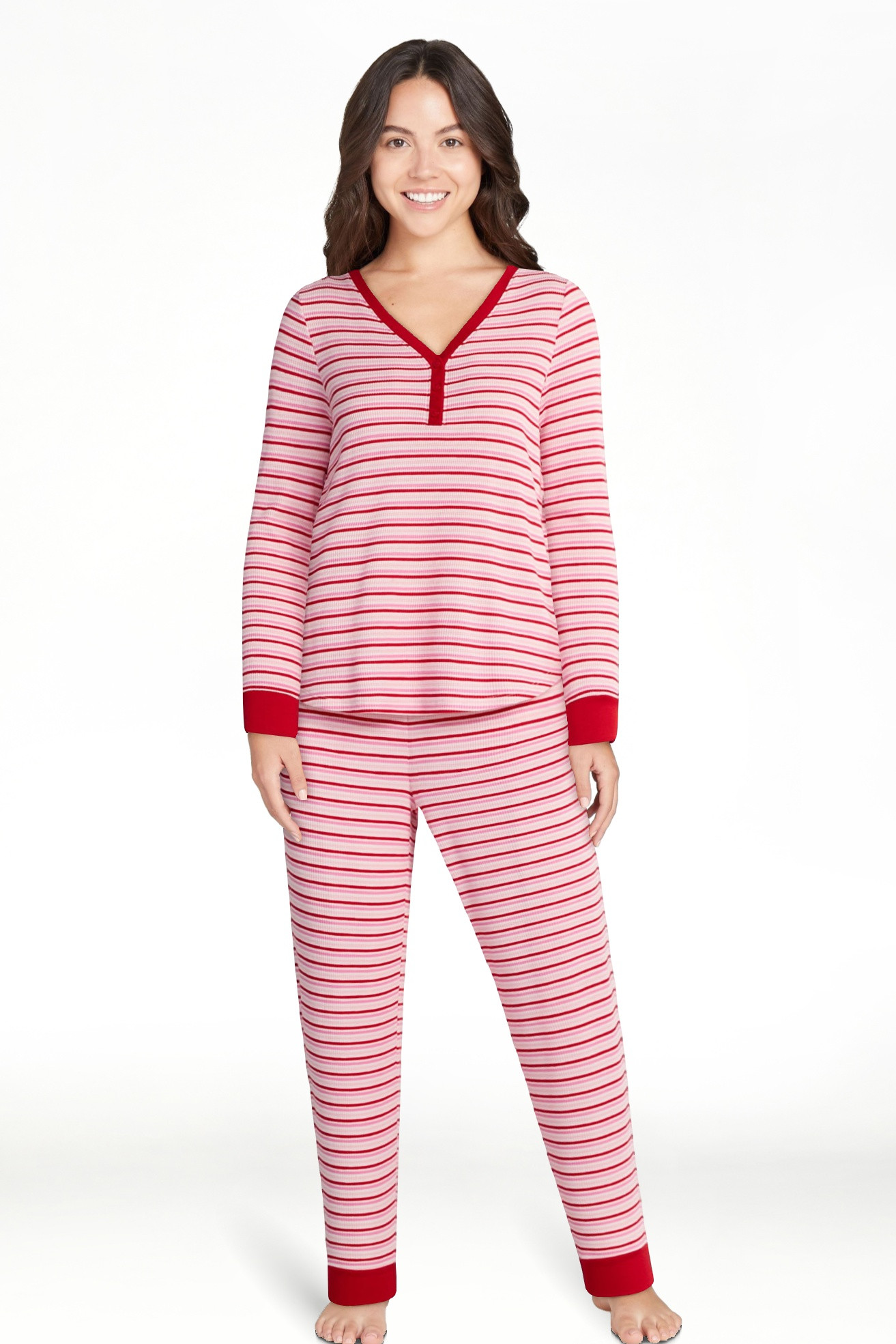 Joyspun Women's Waffle Knit Henley Sleep Top, Joggers and Socks Pajama Set, 3-Piece, Sizes XS-3X | Walmart (US)