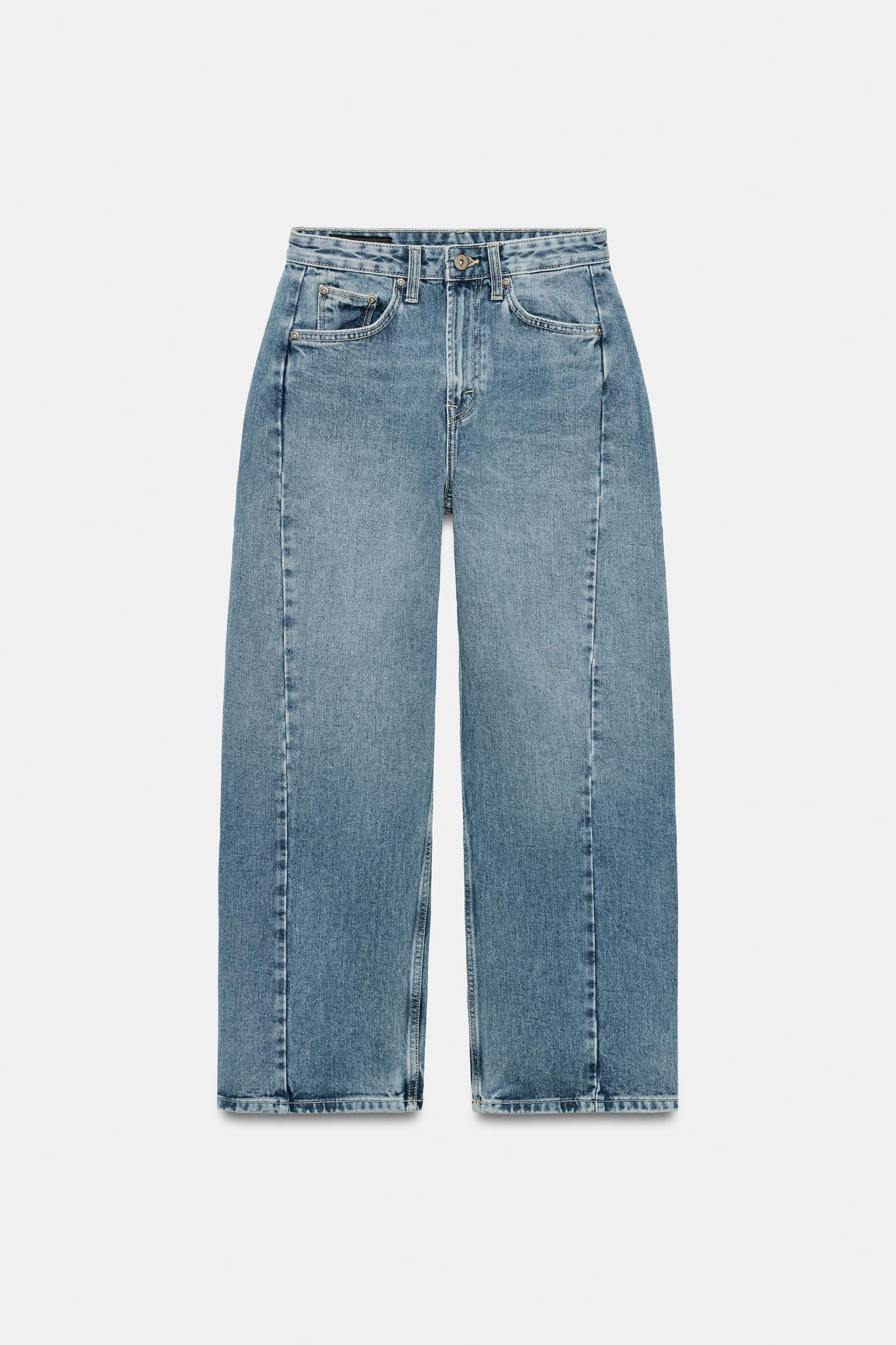 Zara - Zw Collection Mid-Waist Relaxed Ankle Jeans - Blue - 6 - Woman | Zara UK