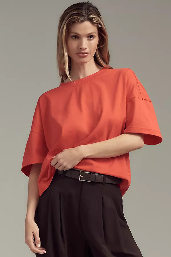 Oversized Short-Sleeve Mercerized Cotton Crew-Neck Tee | Anthropologie (US)