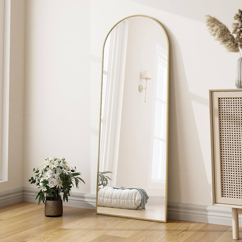 XRAMFY Arched Full Length Mirror 58"x18" Floor Mirrors with Aluminum Alloy Frame Free-Standing Wa... | Amazon (US)