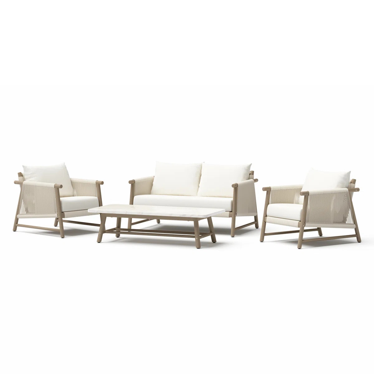 Naomie 4-Piece Acacia Loveseat Seating Set with Olefin Linen | Wayfair North America