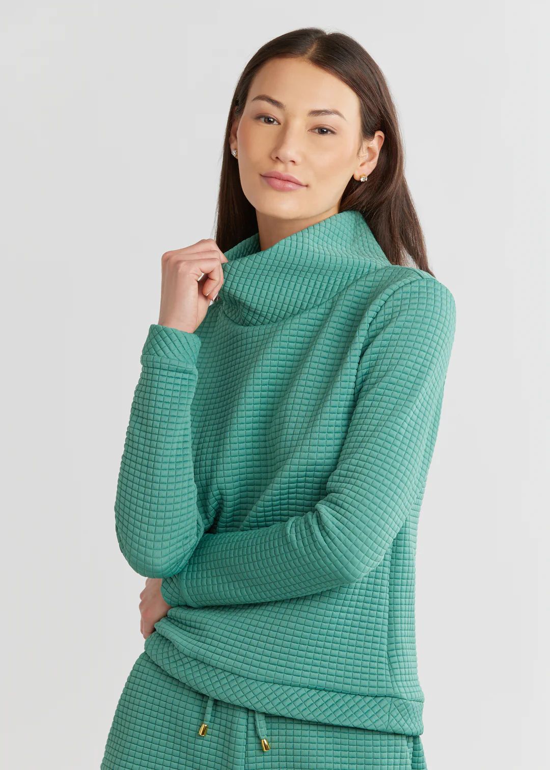 Park Slope Turtleneck in Waffle (Sea Glass Green) | Dudley Stephens