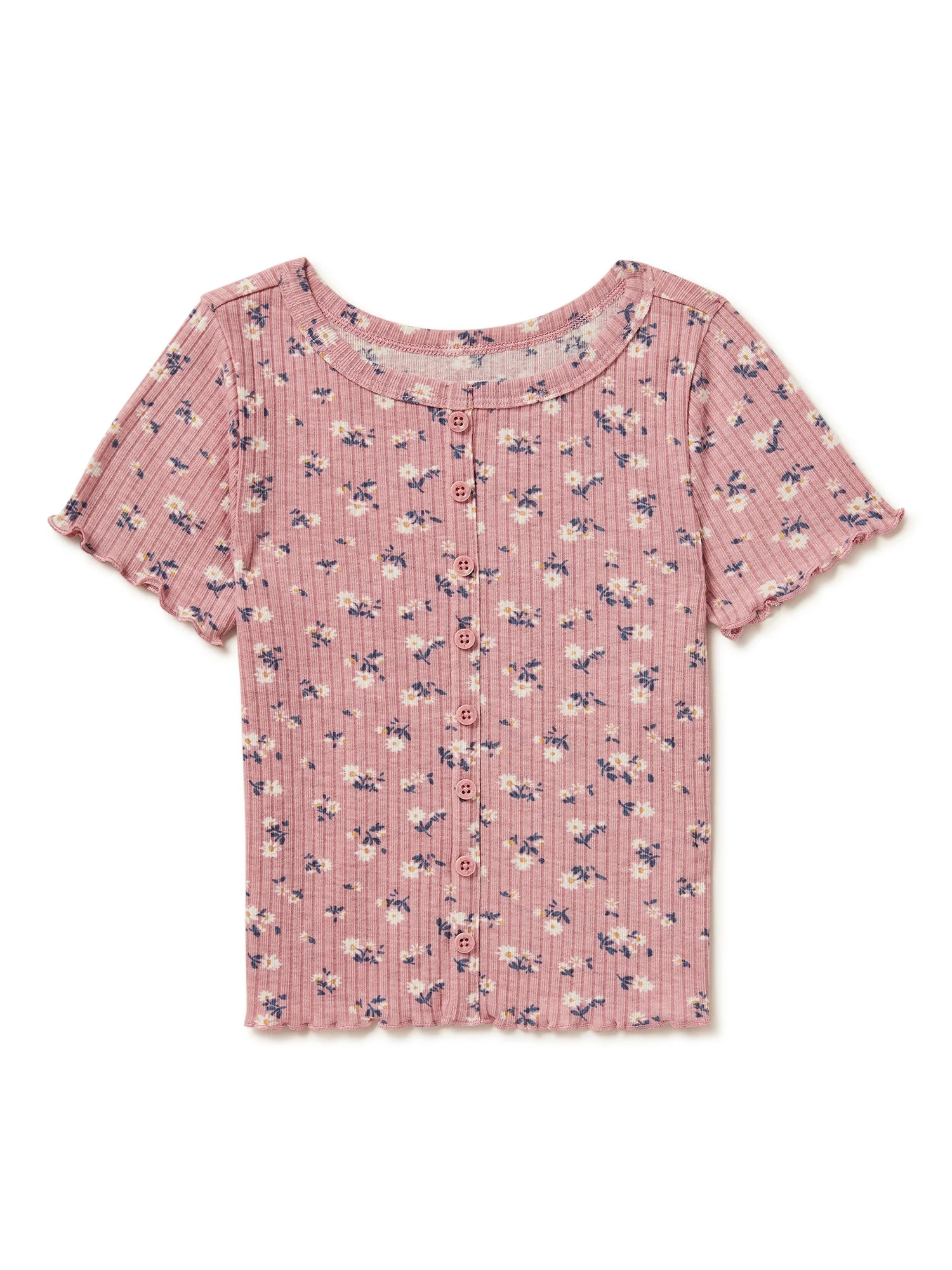 Wonder Nation Girls Short Sleeve Ribbed Top, Sizes 4-18 & Plus | Walmart (US)